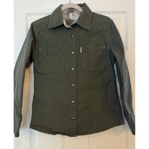 Carhartt Womens XS Canvas Shirt Jacket Flannel Lined Moss Green Snap WS006MOS